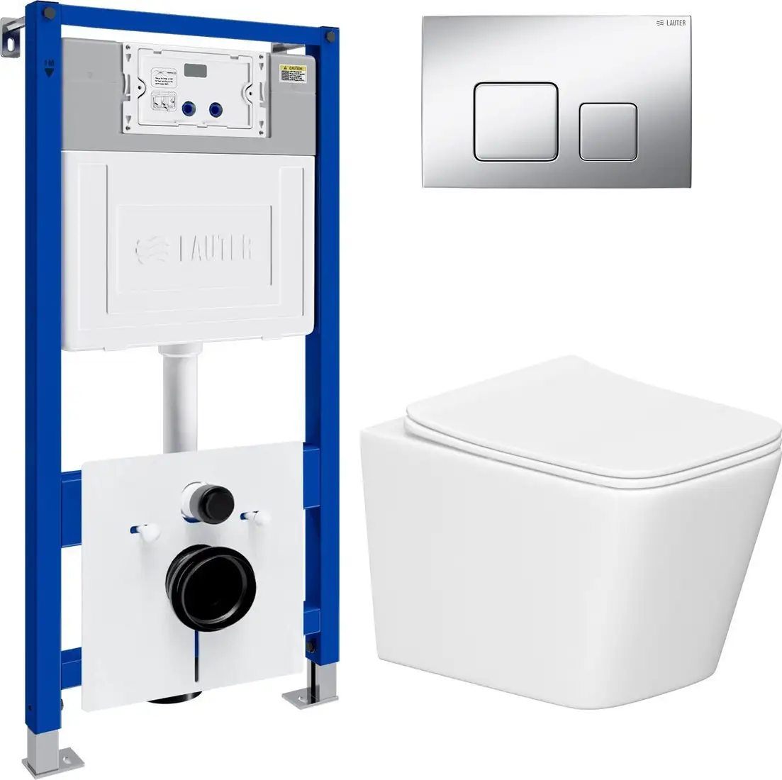 Унитаз подвесной Lauter Square 214903 с кнопкой 219703F (квадратная, сатин) - фото товара