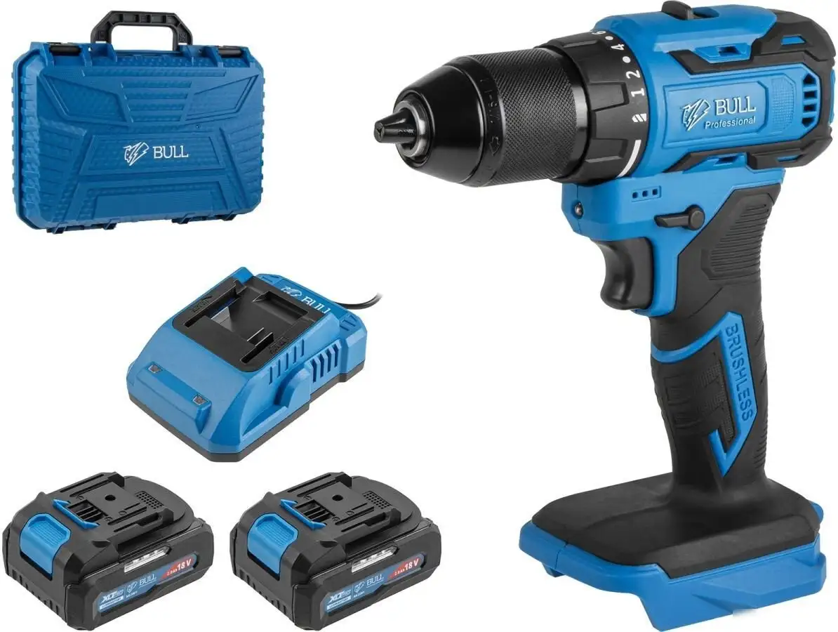 Дрель-шуруповерт Bull SR 1804 2329056 (с 2-мя АКБ, кейс) – фото товара