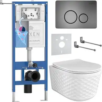 Унитаз подвесной Roxen Vine Tornado в комплекте с инсталляцией StounFix Dual Fresh 6 в 1 979020 (кнопка: оружейная сталь/металл) - изображение в каталоге