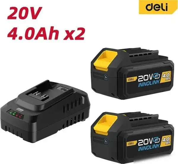 Аккумулятор с зарядным устройством Deli EDL-CM20A4E (20В/2x4 Ah + 20В) – фото товара