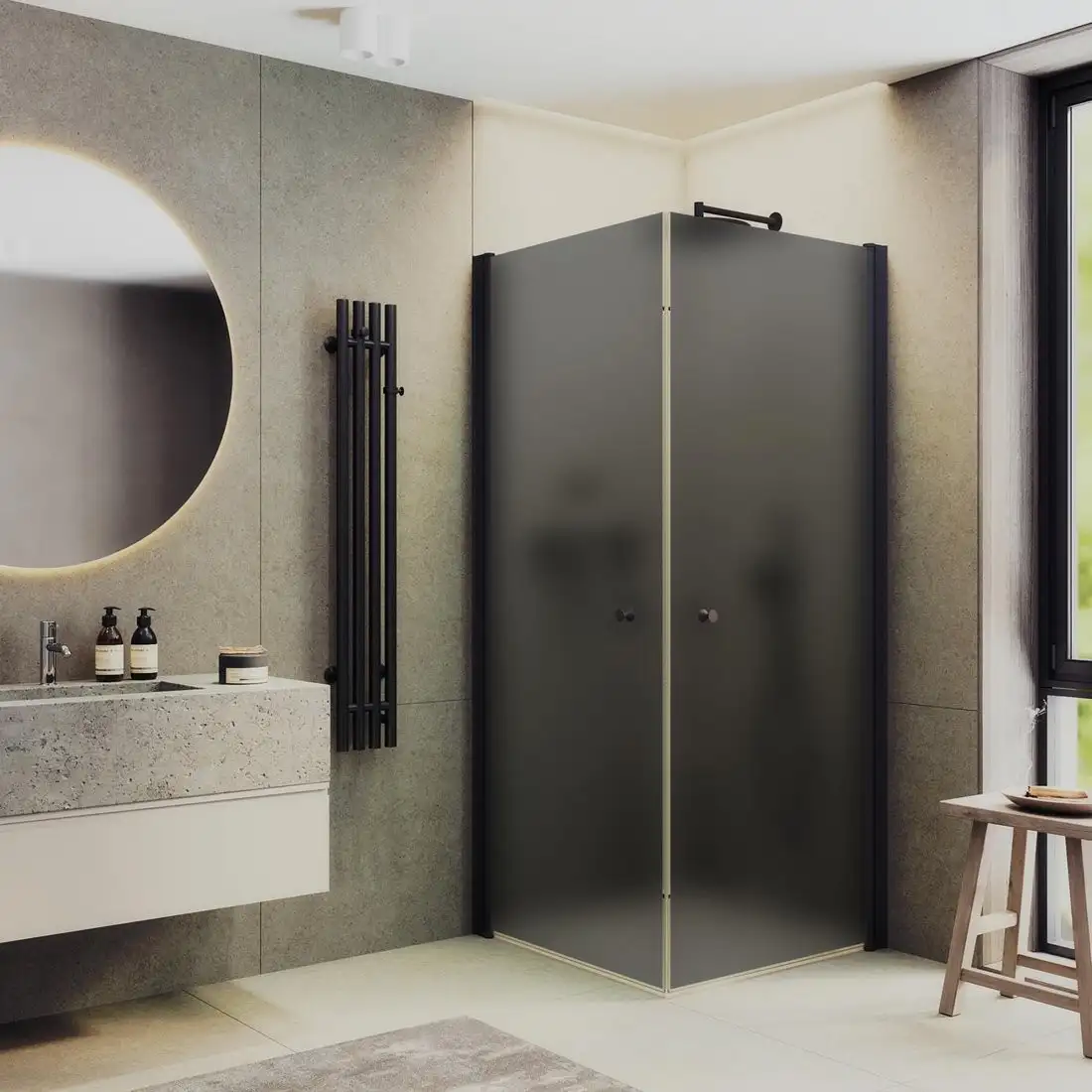 Душевой уголок MaybahGlass MGY-1299-6 (графитовое матовое стекло/черный) - фото товара