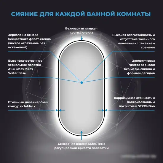 Wellsee Зеркало с фронтальной LED-подсветкой 7 Rays' Spectrum 172202050, 60 x 120 см (с сенсором и регулировкой яркости освещения) – фото товара