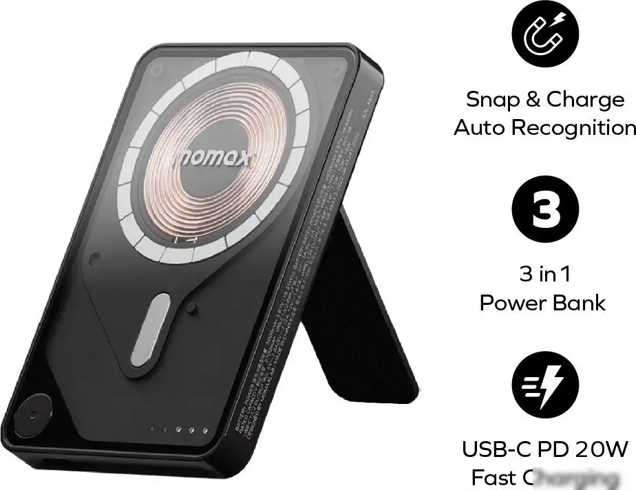 Внешний аккумулятор Momax 1-Power X Pro Magnetic Built-In USB-C IP131 5000mAh (черный) – фото товара