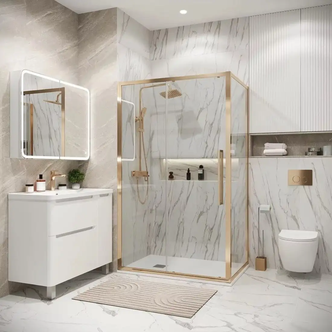 Душевая стенка Grossman Cosmo 100х195 200.K33.02.100.32.00 (золото сатин/стекло прозрачное) - фото товара