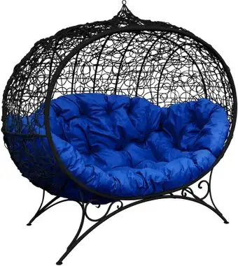 Садовый диван M-Group Улей на ножках 11220410 (черный ротанг/синяя подушка) – изображение в каталоге