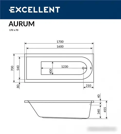Ванна Excellent Aurum 170x70 (с ножками) - фото товара
