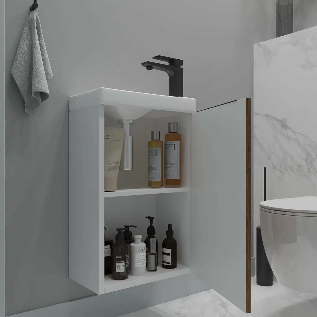 ЗОВ Тумба под умывальник Монови Слим 40 S40LW0MRM7091B (белый/тростник) – фото товара