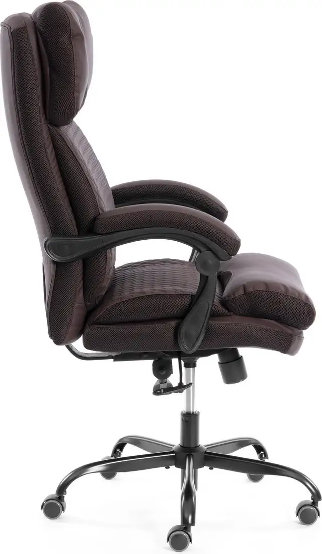 Офисное кресло TetChair Chief metalBL кожзам/ткань (коричневый/коричневый стеганный) – фото товара