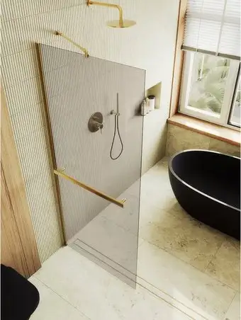 Душевая стенка MaybahGlass 89x195 MGD-733-3ш (бронзовое стекло/золотой) - изображение в каталоге