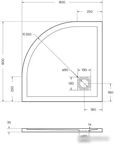 Душевой поддон BelBagno TRAY-MR-UNO-R-80-550-35-W 80x80 - фото товара