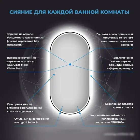 Wellsee Зеркало с фронтальной LED-подсветкой 7 Rays' Spectrum 172201640, 60 х 120 см (с сенсором и регулировкой яркости освещения) – фото товара