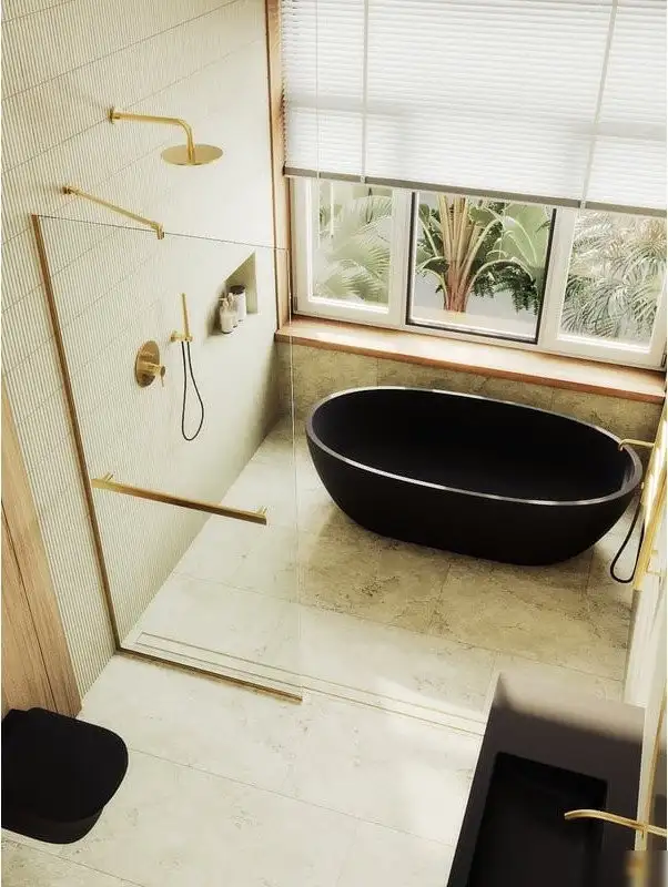 Душевая стенка MaybahGlass 89x195 MGD-732-3у (прозрачное стекло/золотой) - фото товара