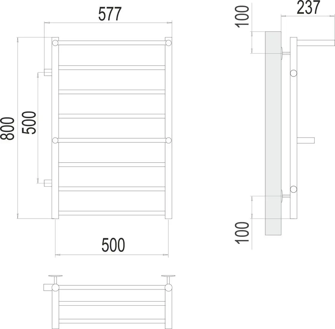 Полотенцесушитель TERMINUS Аврора П8 500х800 (с 2 полками и боковым подключением 500 слева) - фото товара