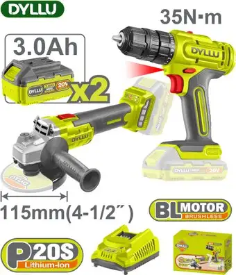 Dyllu DTCK20512 (шуруповерт, болгарка, 2 АКБ) – изображение в каталоге