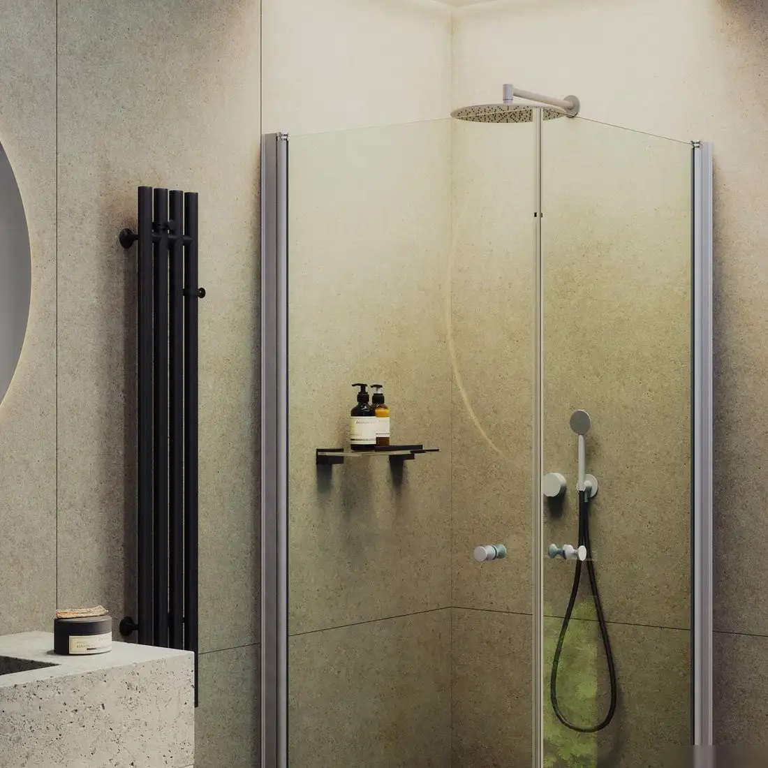 Душевой уголок MaybahGlass MGY-1292-5 (бесцветное стекло/хром матовый) - фото товара