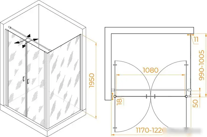 Душевой уголок RGW PA-144B (PA-104B+Z-050-2B+O-104B) 060814420-014 120x100 (черный/прозрачное стекло) - фото товара