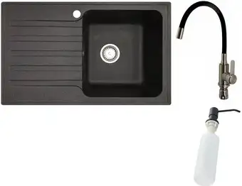 Кухонная мойка БелЭворс Styl R + смеситель W74004-2 + дозатор L405F (черный) - изображение в каталоге