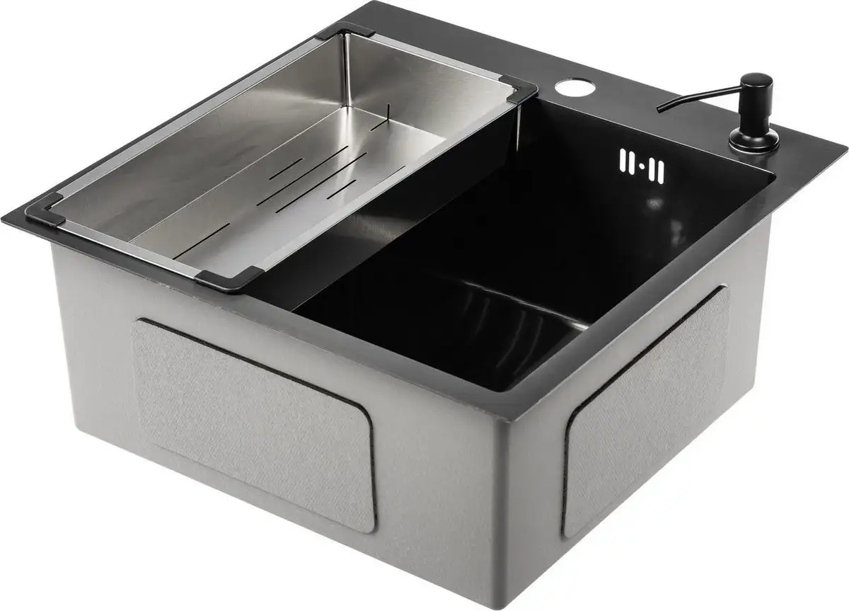 Кухонная мойка Saniteco 5050 PVD (с сифоном, дозатором и коландером) - фото товара