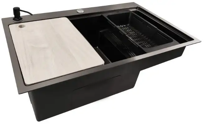 Кухонная мойка Stellar S7550NB-TU-L (нано черный, с доской) - фото товара
