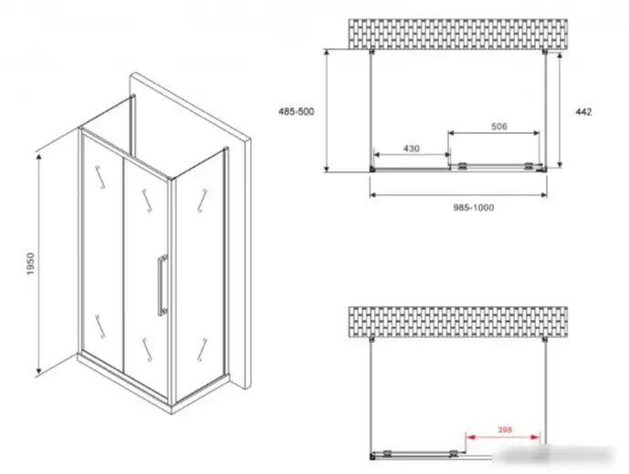 Душевой уголок Abber Schwarzer Diamant AG30100MH-S50M-S50M - фото товара