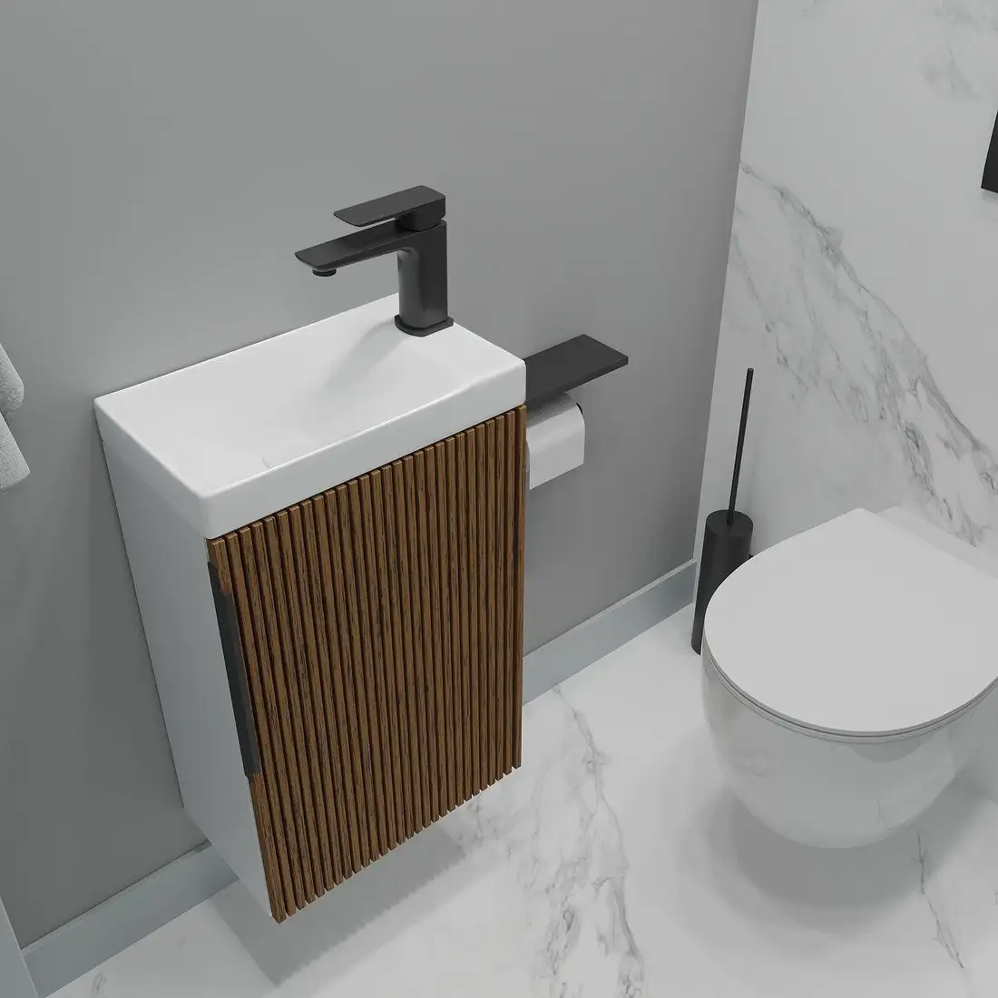 ЗОВ Тумба под умывальник Монови Слим 40 S40LW0MRM7091B (белый/тростник) – фото товара