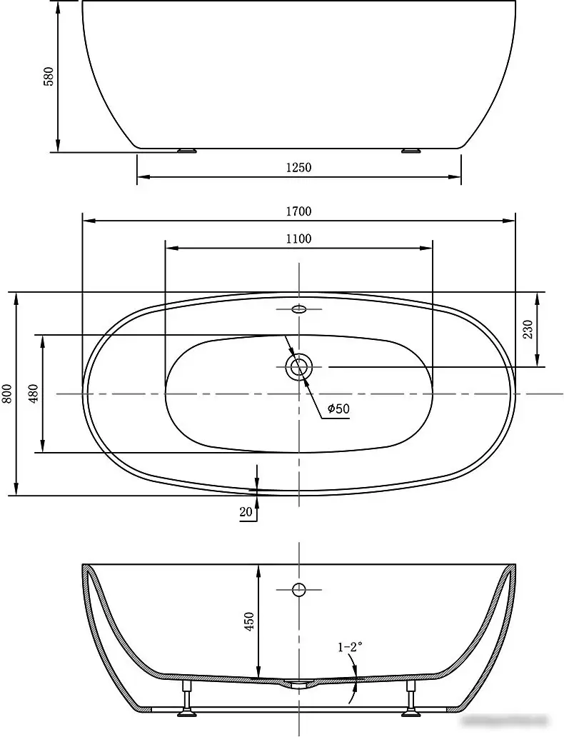 Ванна Vincea VBT-405-1700 170x80 - фото товара