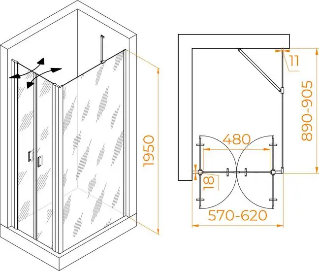 Душевой уголок RGW PA-144B (PA-104B+Z-050-2B+O-204B) 060814469-14 60x90 (черный/прозрачное стекло) - фото товара