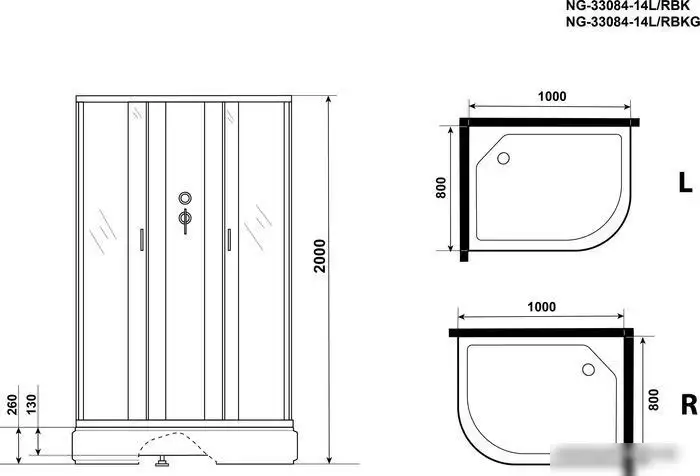 Душевая кабина Niagara NG-33084-14LBKG 100x80 (матовое стекло) - фото товара
