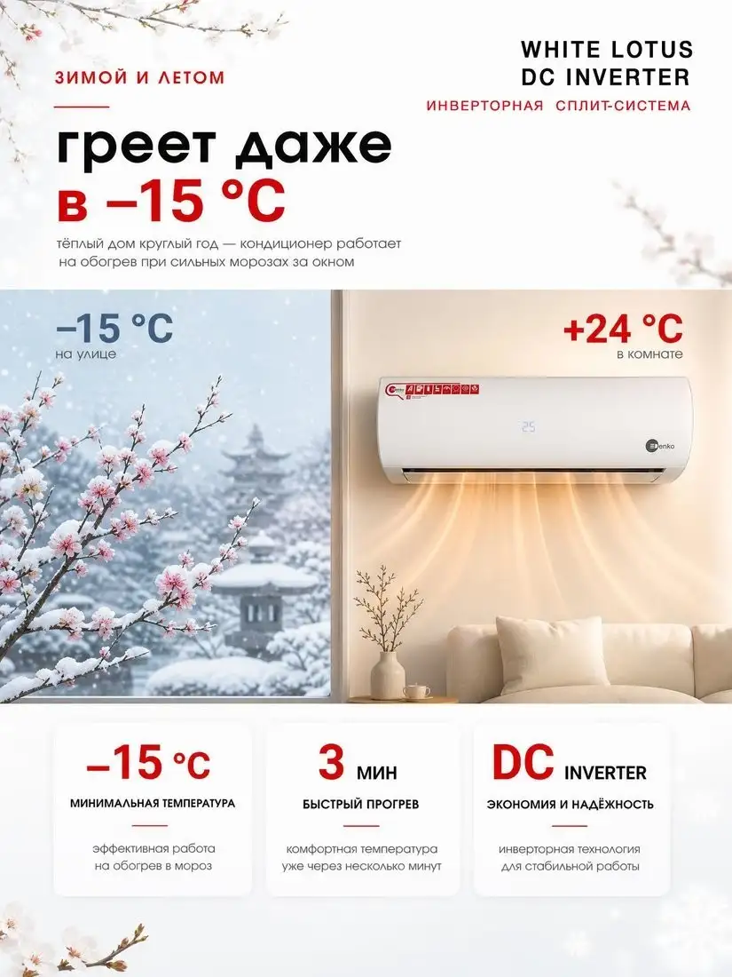 Кондиционер Denko White Lotus DC Inverter DECH-12inv - фото товара
