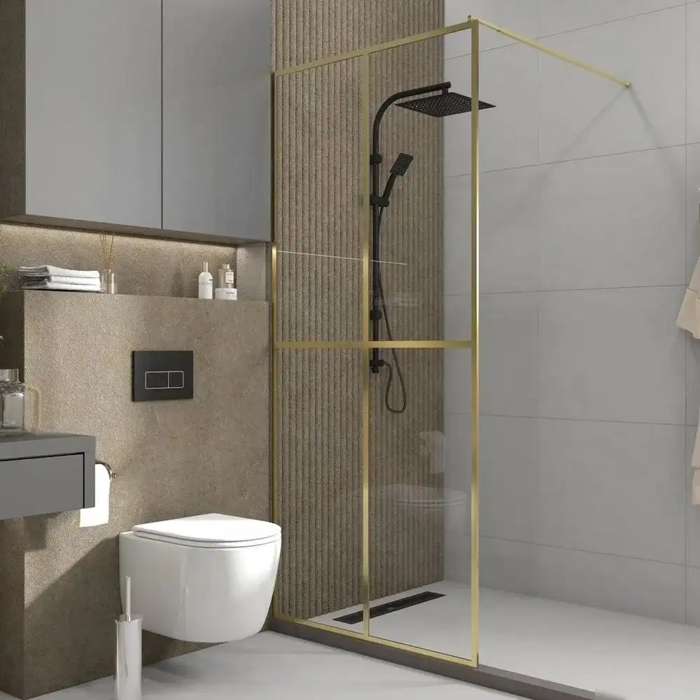 Душевая стенка Teymi Helmi 90x200 T00304 (прозрачное стекло/золото глянцевый) - фото товара