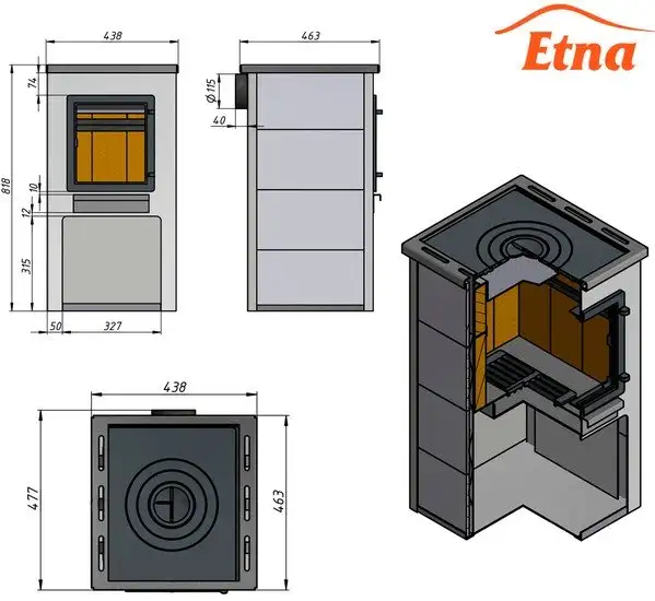 Свободностоящая печь-камин Этна ДТ-4С с плитой - фото товара