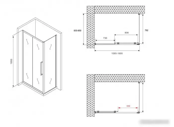 Душевой уголок Abber Schwarzer Diamant AG30160H-S85 - фото товара