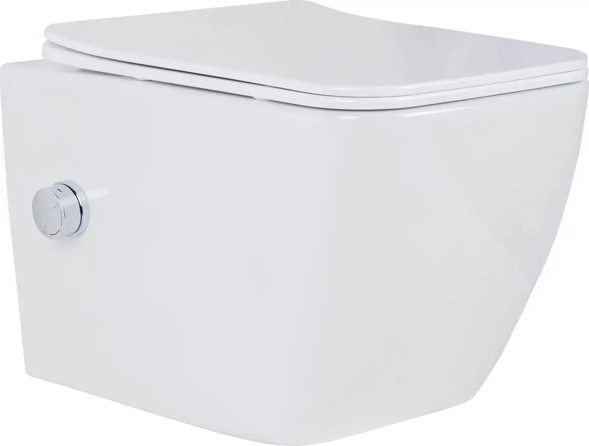 Унитаз подвесной Roxen Cube Tornado Bidet в комплекте с инсталляцией StounFix Dual Fresh 6 в 1 868571 (кнопка: сатин матовая) - фото товара