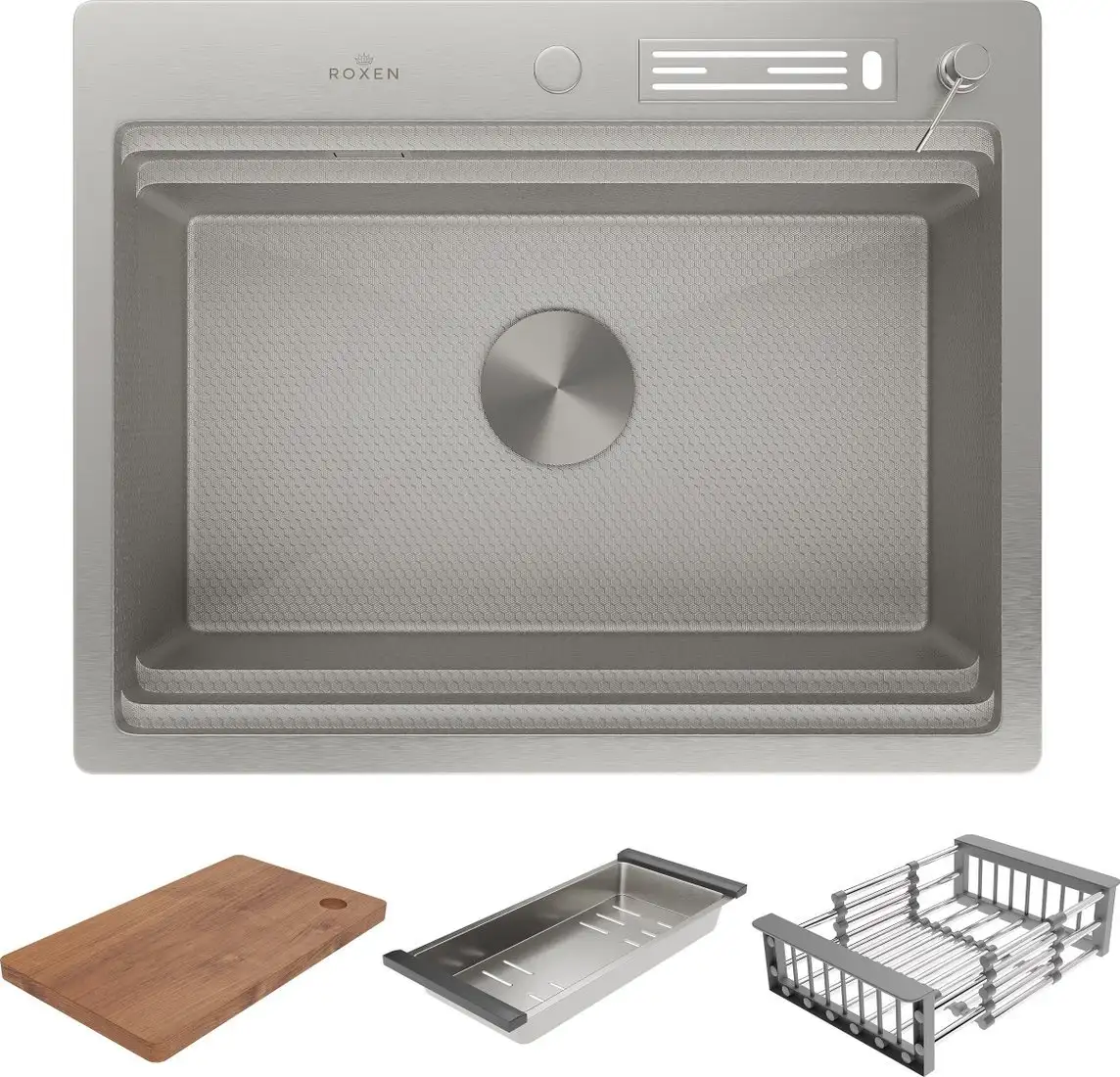 Кухонная мойка Roxen Stage 560250-60-S текстурный сатин (с держателем для ножей и аксессуарами) - фото товара