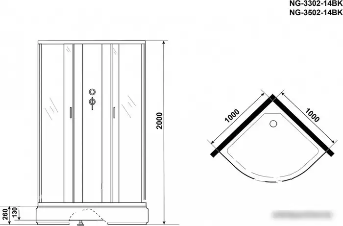 Душевая кабина Niagara NG-3502-14BK 100x100 (тонированное стекло) - фото товара