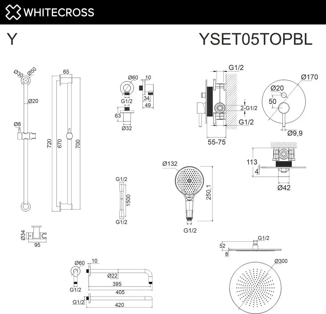 Душевая система Whitecross Y YSET05TOPBL (черный матовый) - фото товара