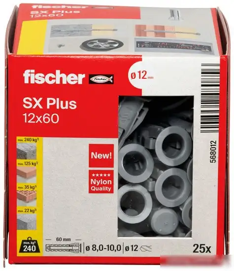 Дюбель универсальный Fischer SX Plus 12x60 568012 (25 шт) – фото товара