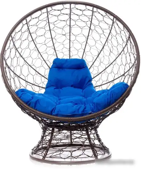 Кресло M-Group Кокос на подставке 11590210 (коричневый ротанг/синяя подушка) – фото товара