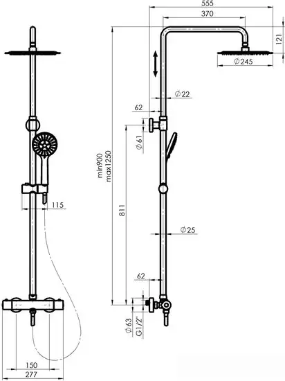 Душевая система Rubineta Olo BK + Thermo-15 BK 625038 - фото товара