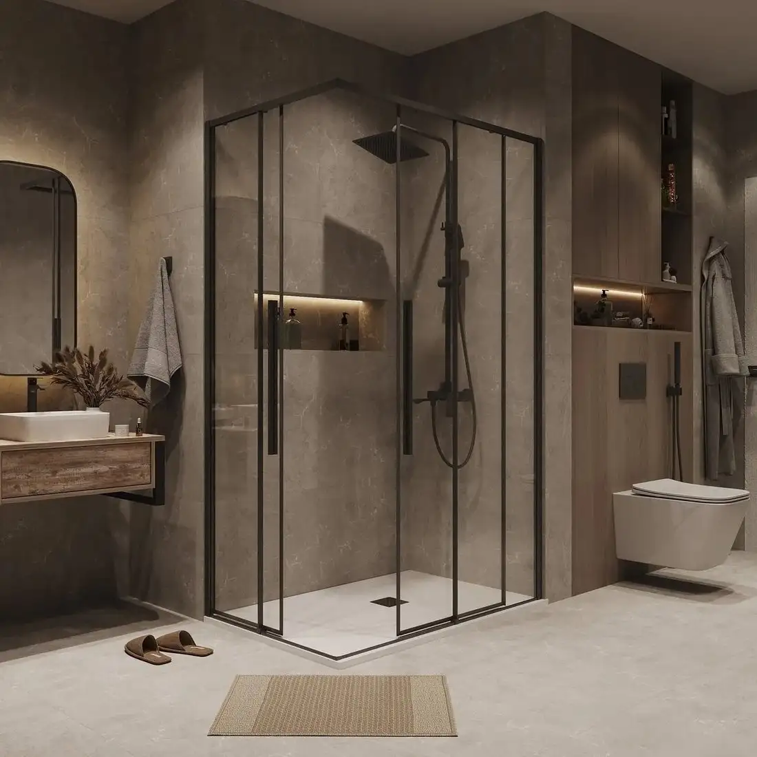 Душевой уголок Grossman Galaxy 110x100x195 300.K33.01.1110.42.00 (графит сатин/прозрачное стекло) - фото товара