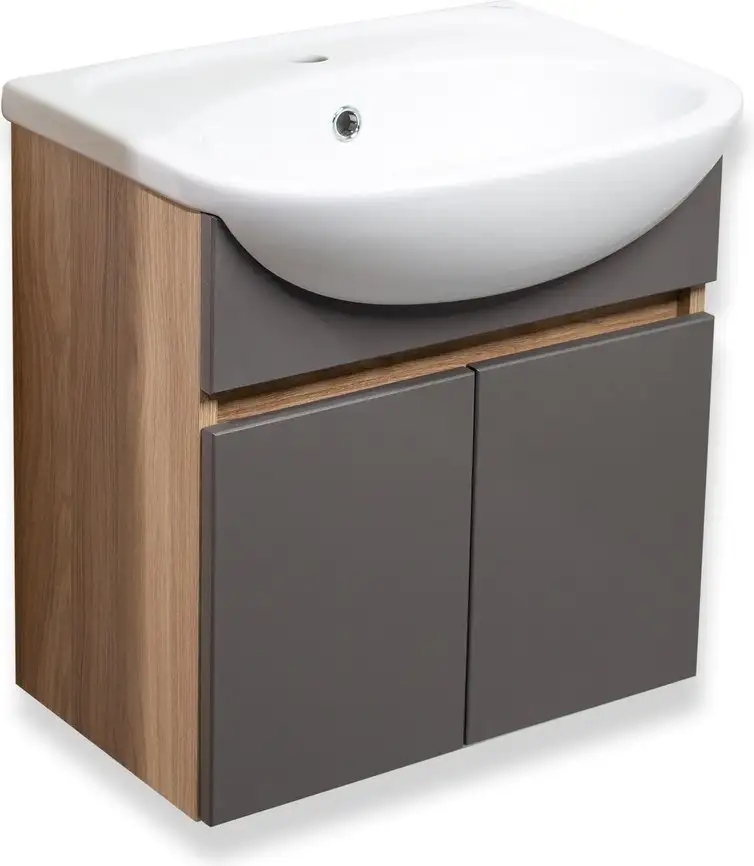Runo Тумба с умывальником Runo Лада 60 + Уют 60 (подвесная, дуб/графит) – фото товара