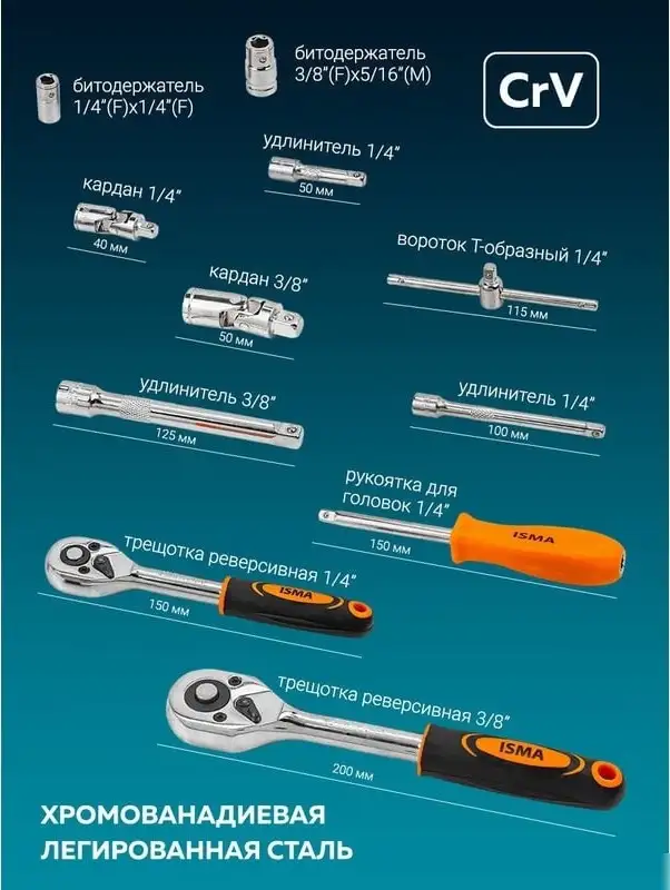Набор трещотка с головками и битами ISMA ISMA-41082-5DS (108 предметов) – фото товара