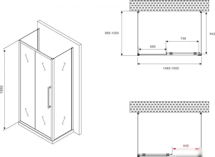 Душевой уголок Abber Schwarzer Diamant AG30150MH-S100M-S100M - фото товара