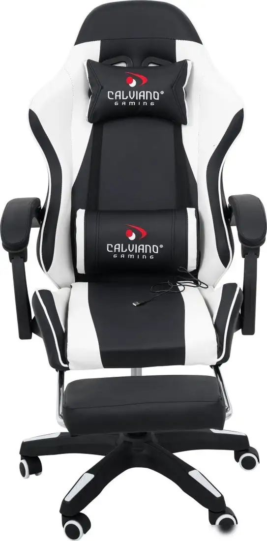 Игровое (геймерское) кресло Calviano 1584 (PU, черный/белый) – фото товара