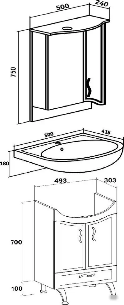 Runo Тумба с умывальником Runo Севилья 50 + Уют 50 (напольная) – фото товара