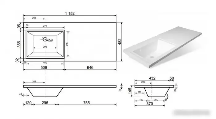 Умывальник Эстет Dallas Silk 115x48 L ФР-00014929 - фото товара