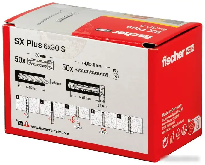 Дюбель универсальный Fischer SX Plus 6X30 S/Screw 568206 (50 шт) – фото товара