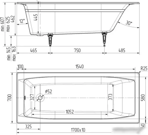 Ванна Универсал Эталон 170x70 (с ножками) - фото товара