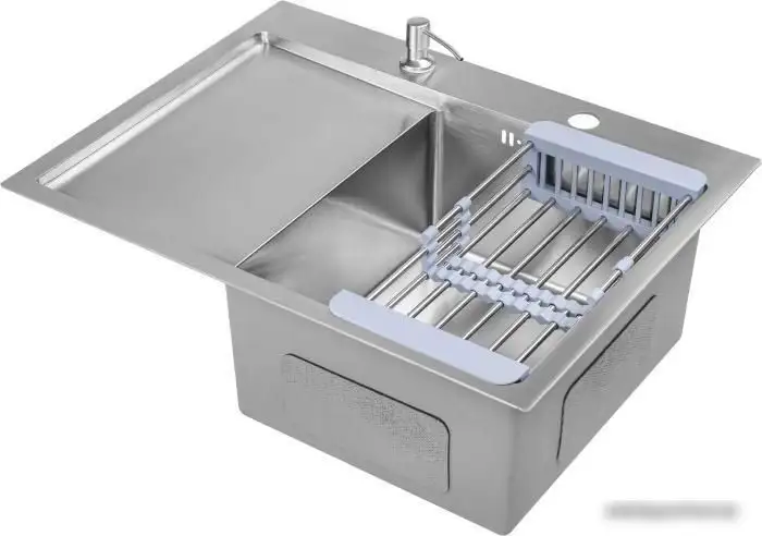 Кухонная мойка Saniteco 6550-R (с сифоном, дозатором и коландером) - фото товара