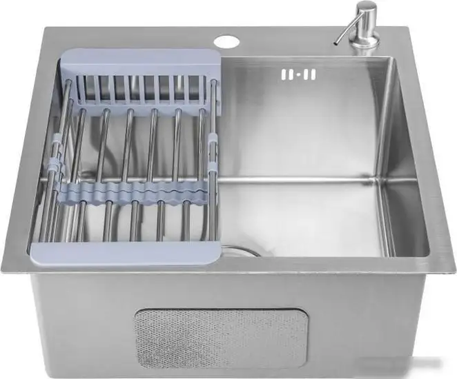 Кухонная мойка Saniteco 5050 (с сифоном, дозатором и коландером) - фото товара